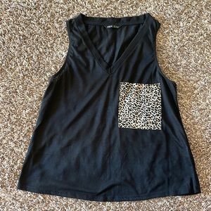 Shein black tank w/leopard pocket